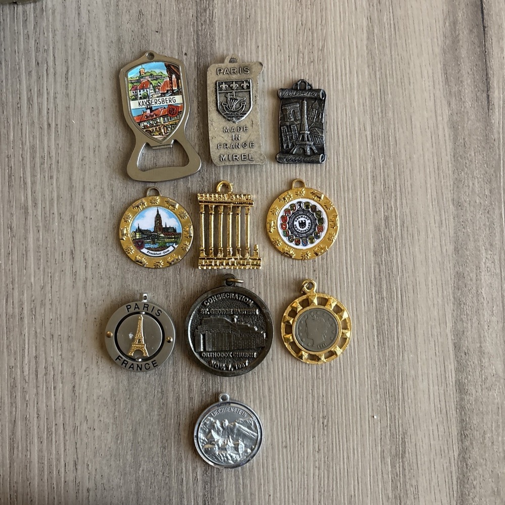 Vintage Lot Of 10 Metal Charms Travel‎ Souvenirs
